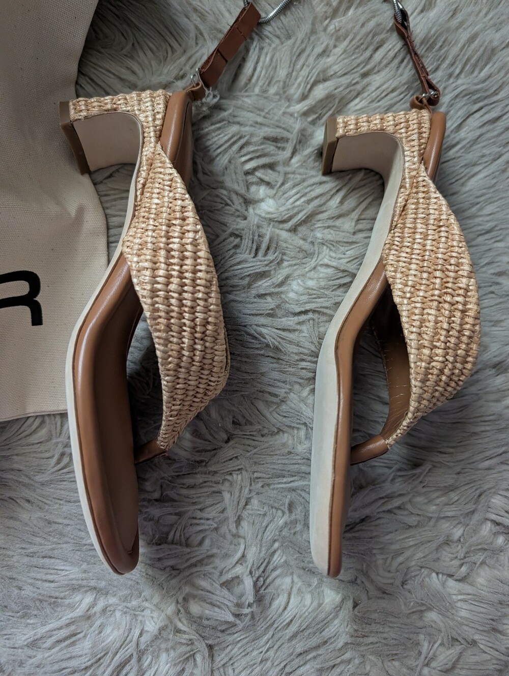 NWT BY FAR Dasha Raffia Heel Sandal in Natural - Picture 11 of 16